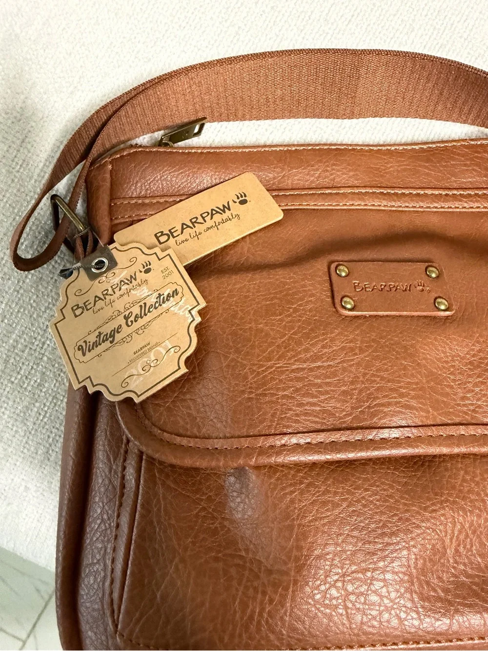 Bearpaw Vintage Collection Cognac Faux Leather Crossbody Shoulder Bag